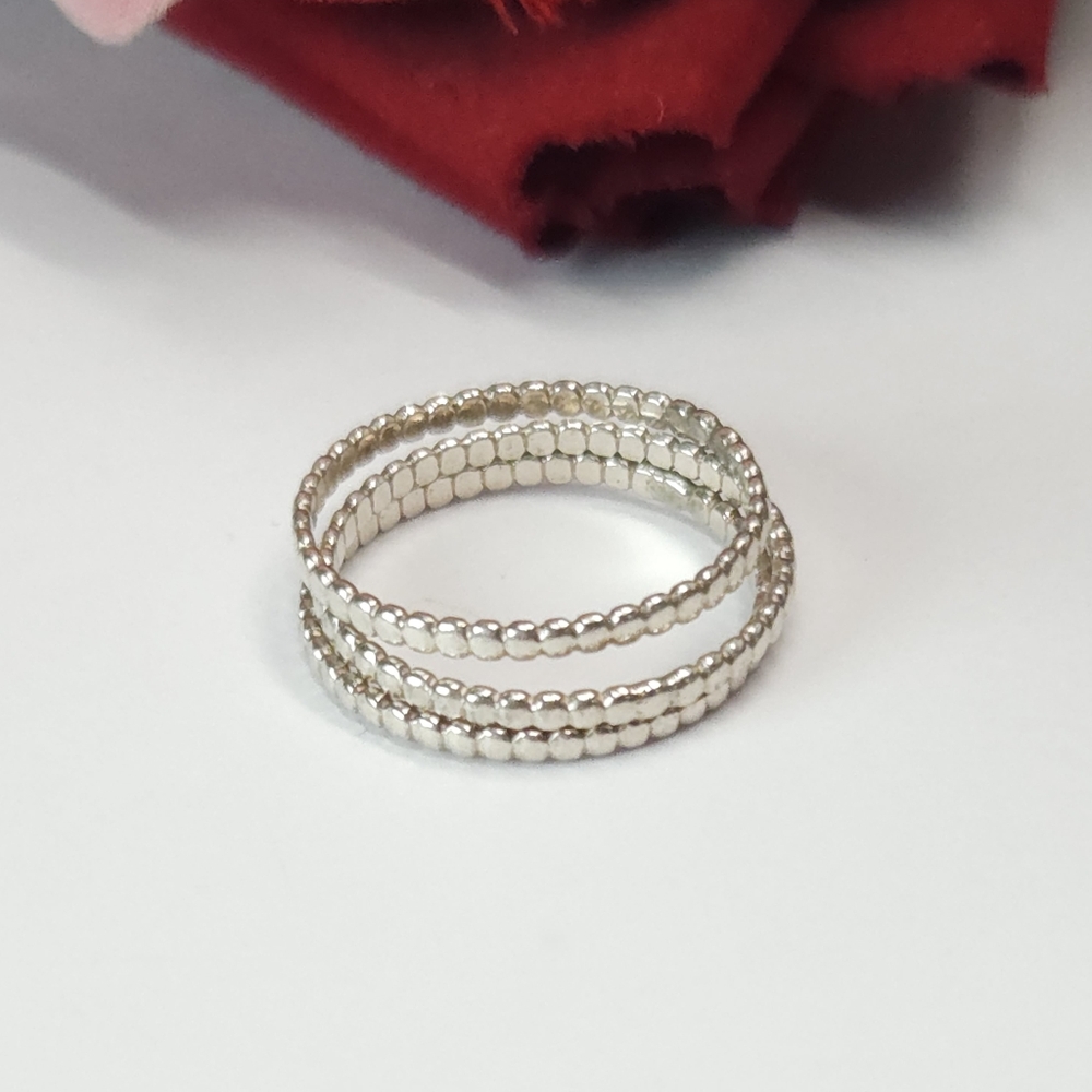 Sterling Silver Bead Band Stackable Ring Set Of 3… - image 5